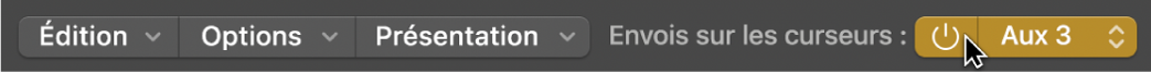 Figure. Menu local « Envois sur les curseurs » dans le menu de la table de mixage.
