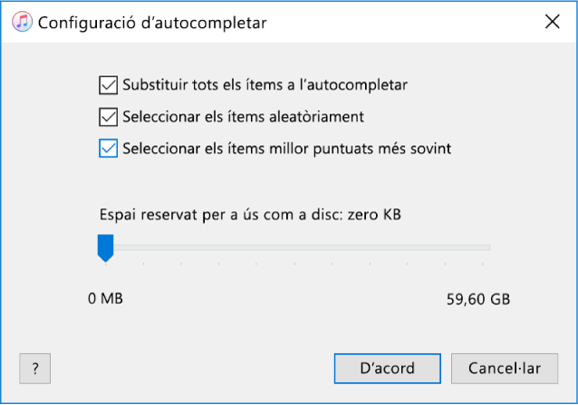 El quadre de diàleg “Configuració d’Autocompletar”.