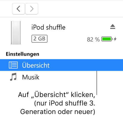 Das Fenster „Gerät“ mit links in der Seitenleiste ausgewählter Option „Übersicht“