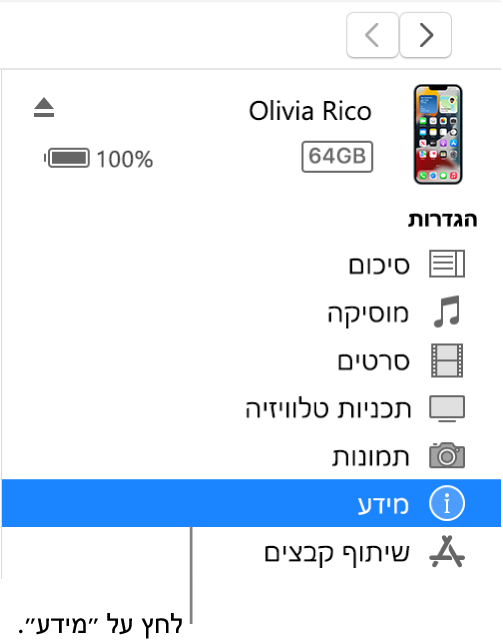 החלון ״מכשיר״ עם האפשרות ״פרטים״ נבחרת בסרגל הצד משמאל.