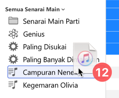 Album sedang diseret ke senarai main. Senarai main diserlahkan dengan segi empat biru.