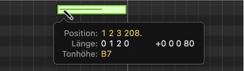 Abbildung. Bewegen mit dem Stiftwerkzeug, um eine Note mit einer bestimmten Länge zu erstellen
