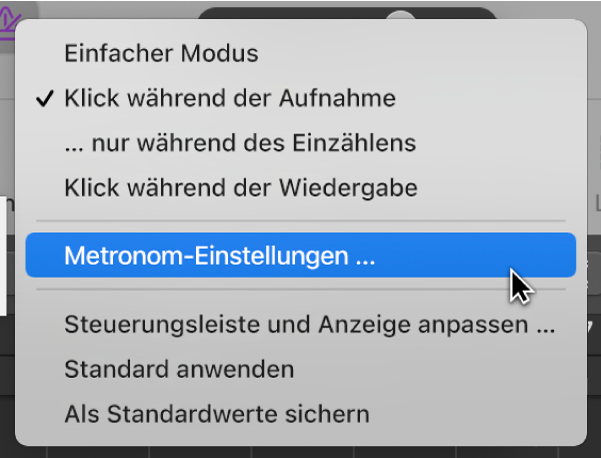 Abbildung. Menü „Metronom“