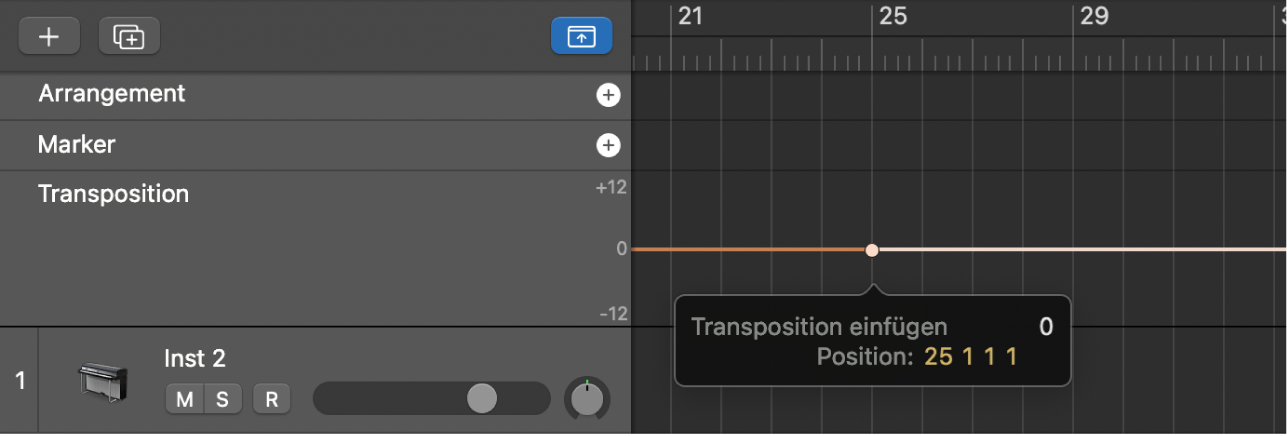 Abbildung. Transpositionsspur mit Anzeige eines Eintrags eines Transpositionswerts im Feld