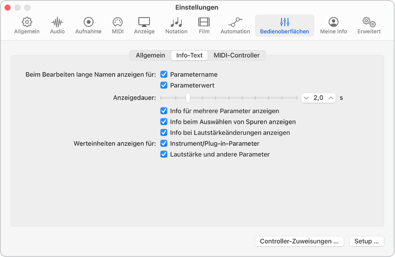 Abbildung. Einstellungsbereich „Info-Text“.