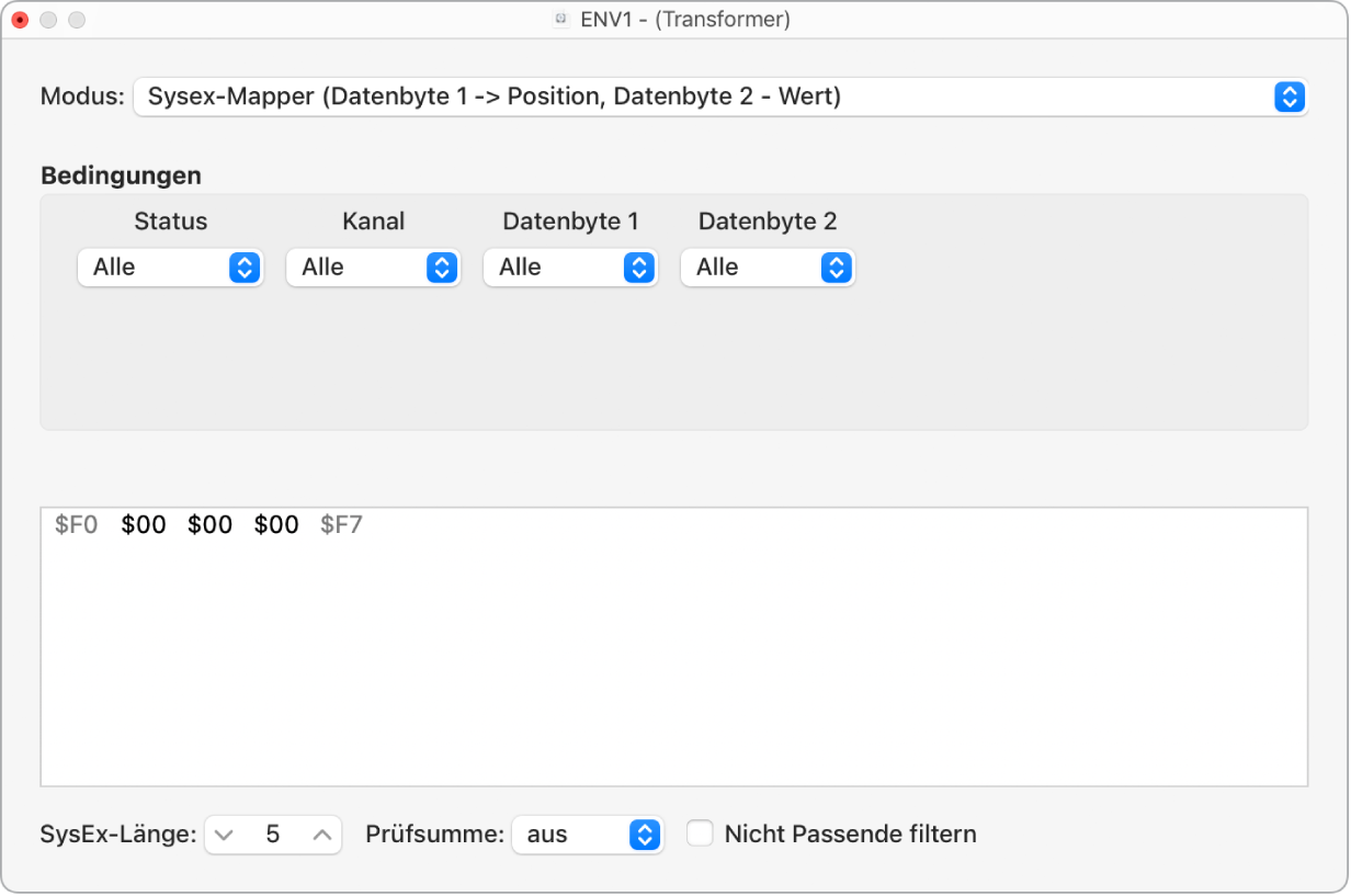 Abbildung. SysEx-Mapper im Transformer-Fenster