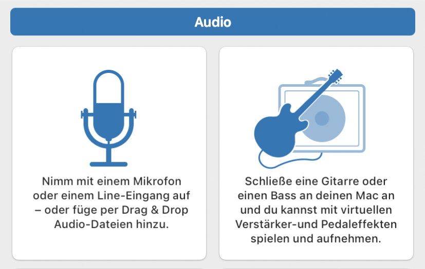 Abbildung. Auswählen eines Audiosymbols im Dialogfenster „Neue Spuren“