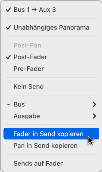 Abbildung. Befehl „Fader an Send kopieren“