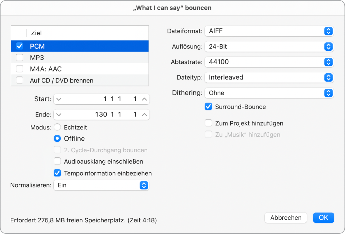 Abbildung. PCM-Optionen im Bounce-Fenster