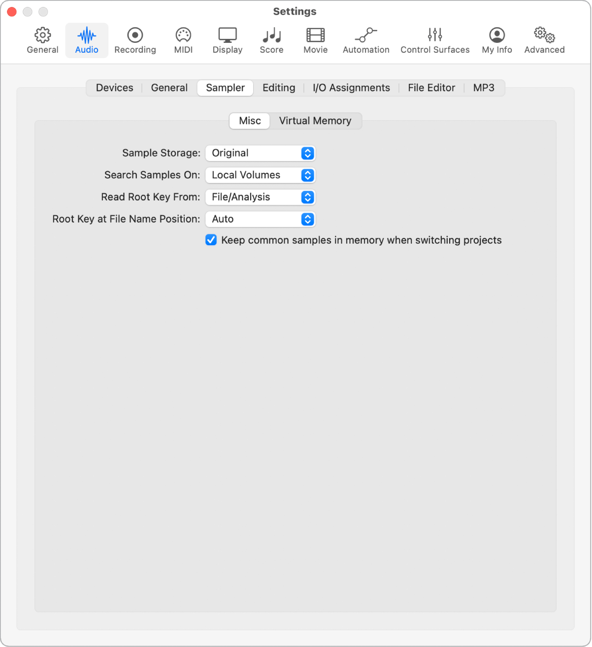 Figure. Misc settings.