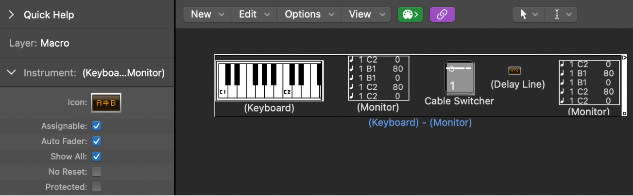 Figure. Environment window showing a macro object and its inspector.