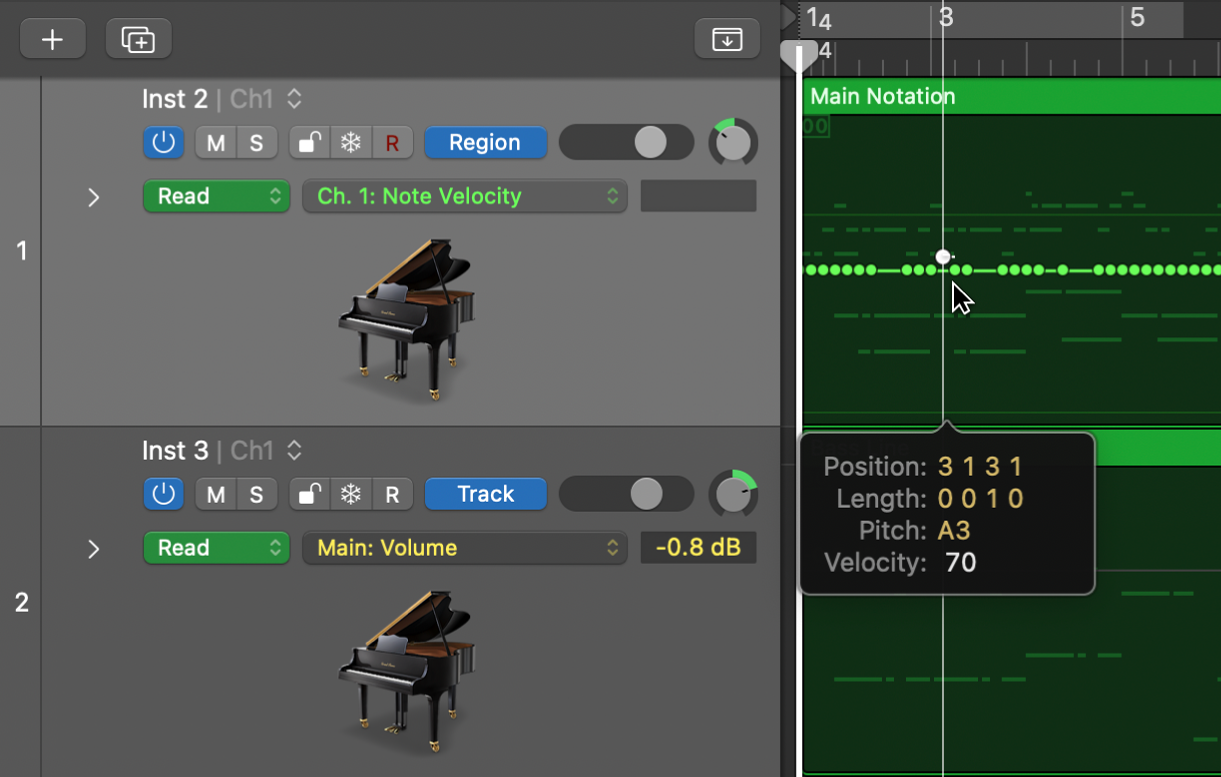 Figure. Adjusting MIDI data.