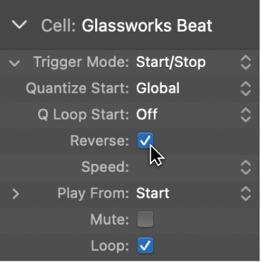 Figure. Reverse checkbox in the Cell inspector.