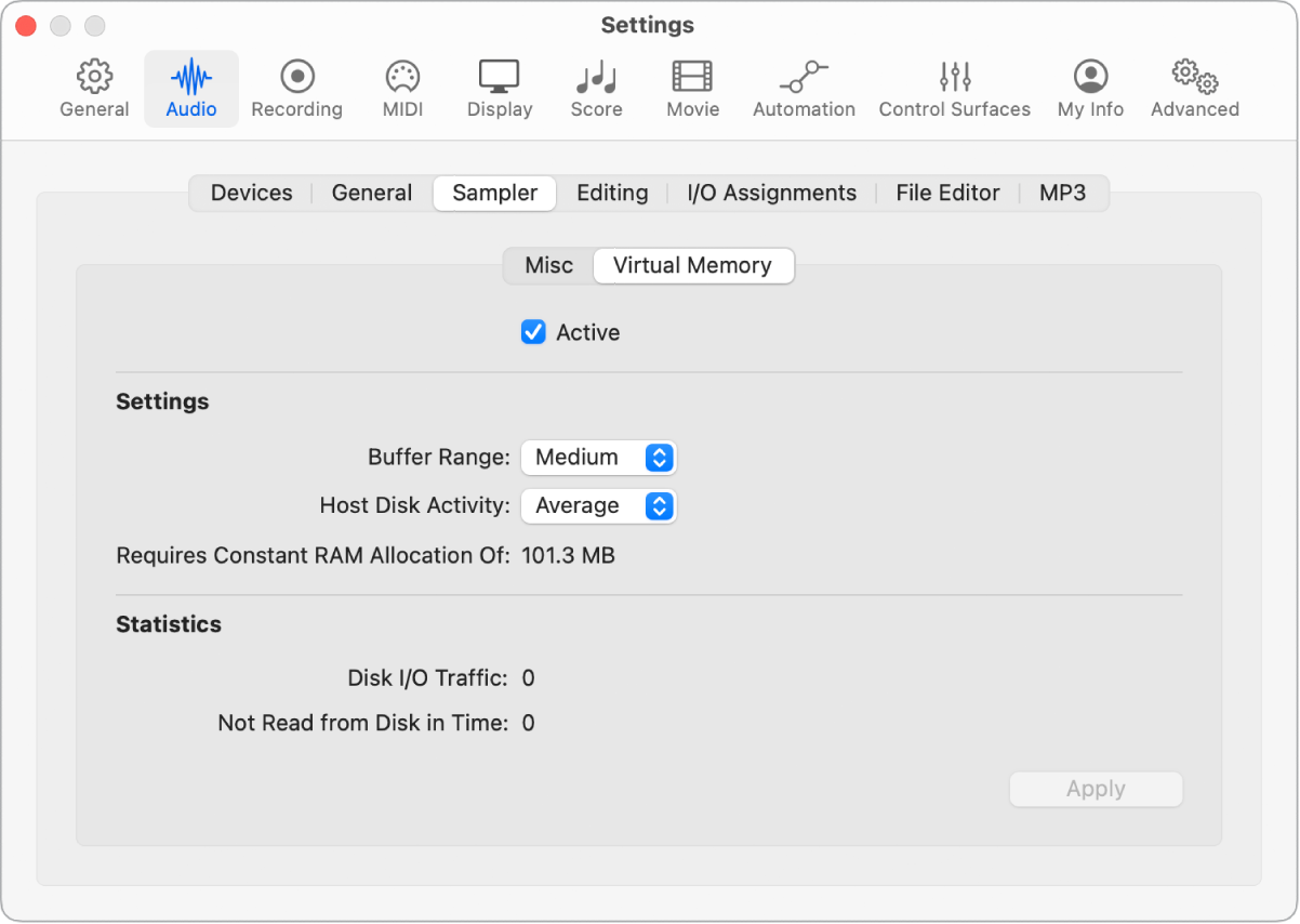 Figure. Virtual Memory settings.