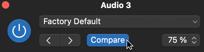 Figure. Pointing to the blue Compare button in the plug-in window header.