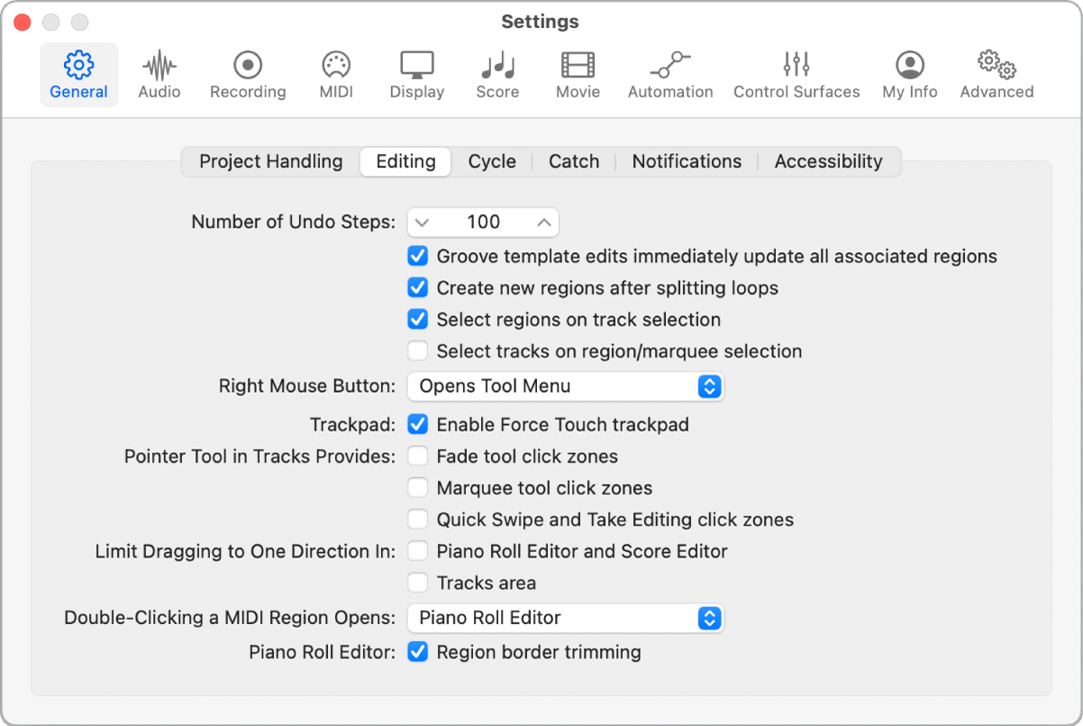 Figure. Editing settings.