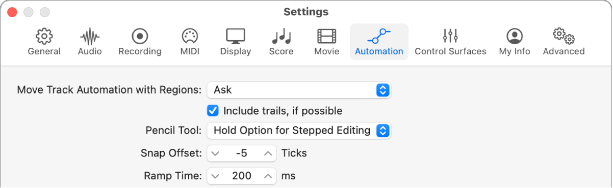 Figure. Automation settings.