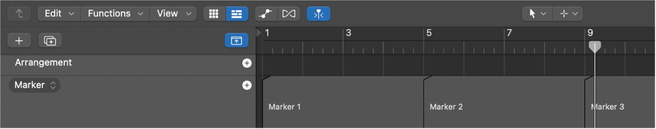 Figure. Markers in the Marker track.