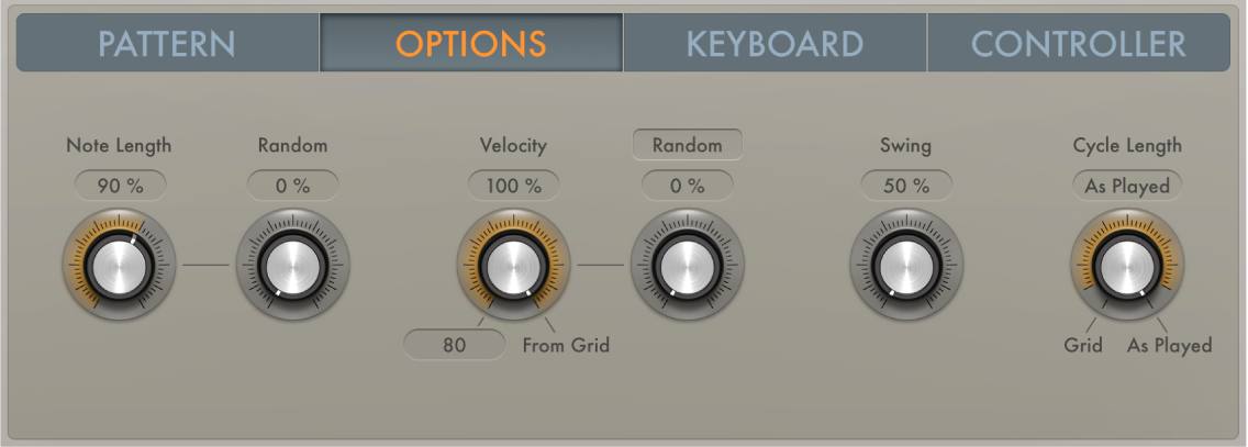 Figure. Arpeggiator Options parameters.