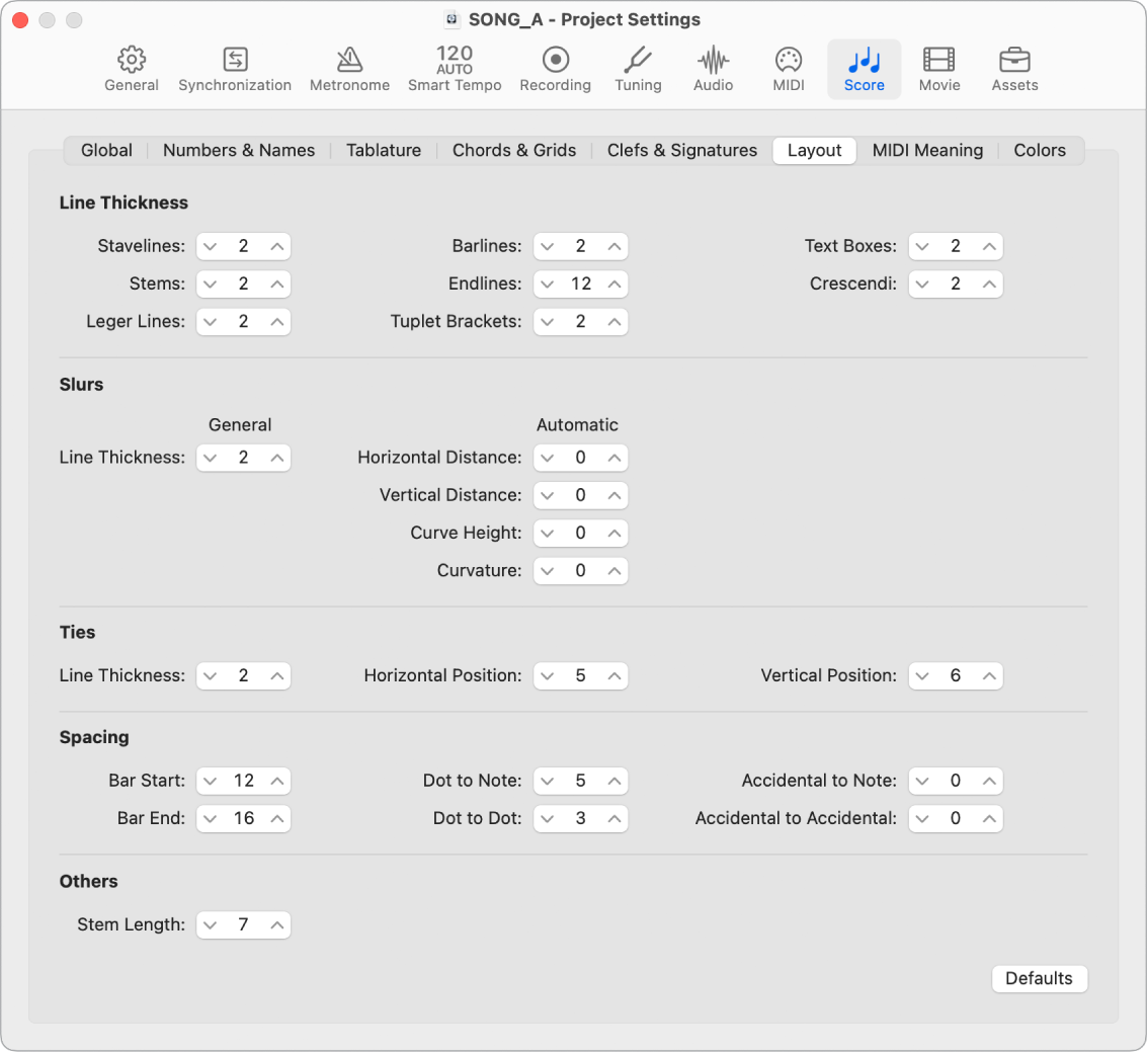 Figure. Layout project settings.