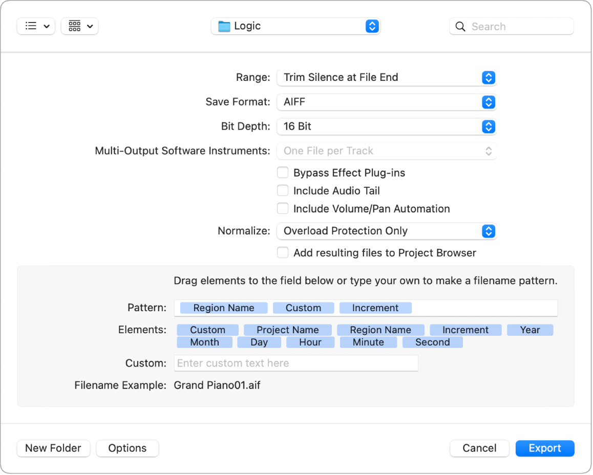 Figure. Region as Audio File dialog.