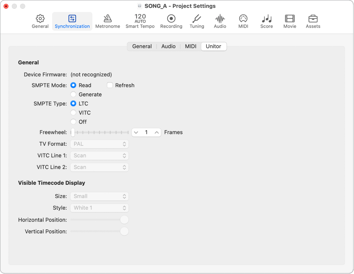 Figure. Unitor project settings.