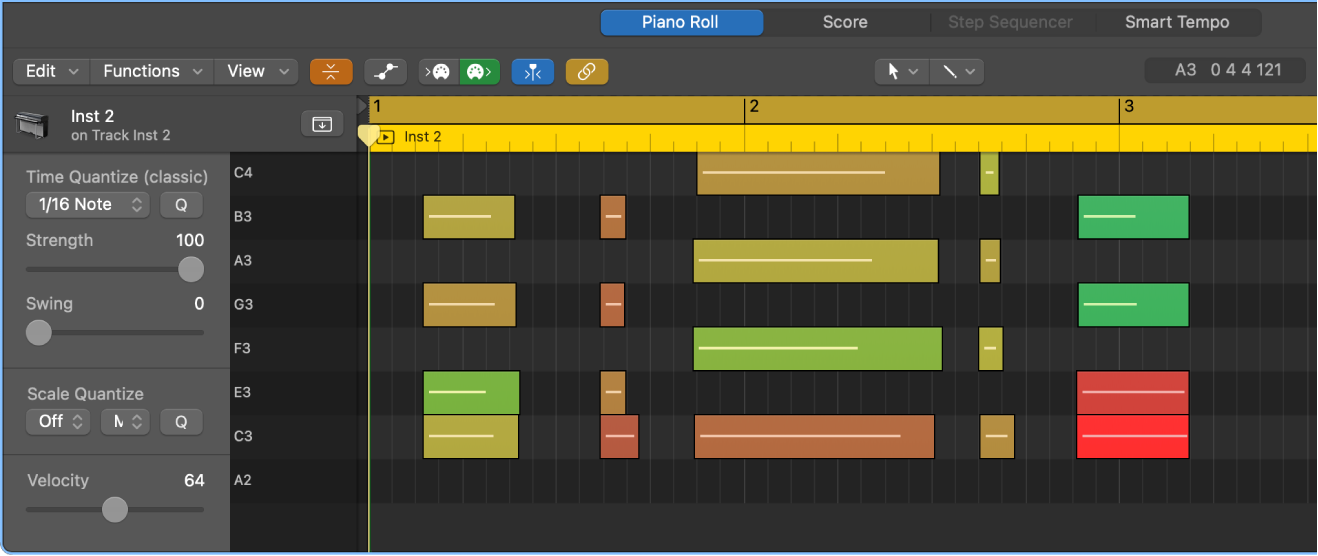 Figure. Piano Roll Editor, pointing out Collapse Mode button.