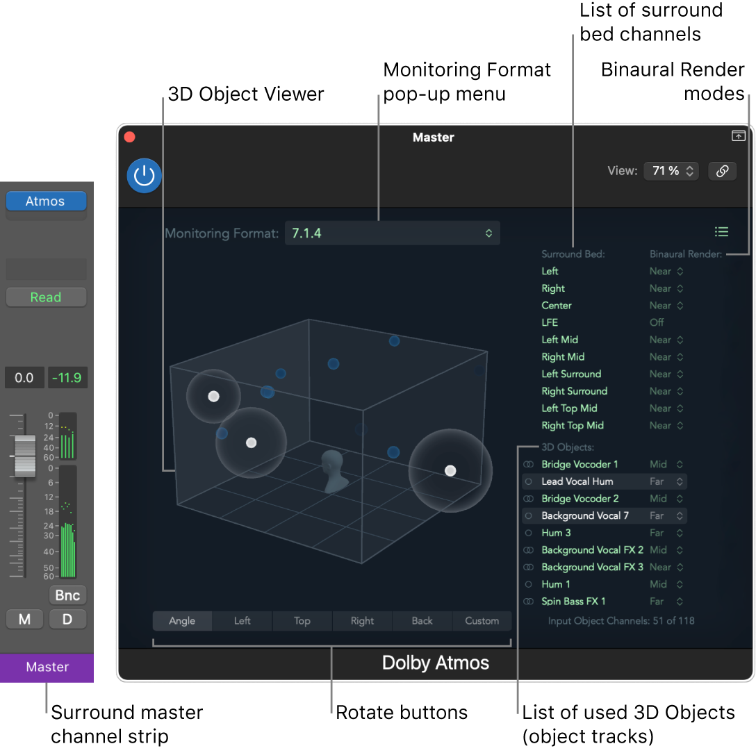 Figure. Dolby Atmos plug-in window.