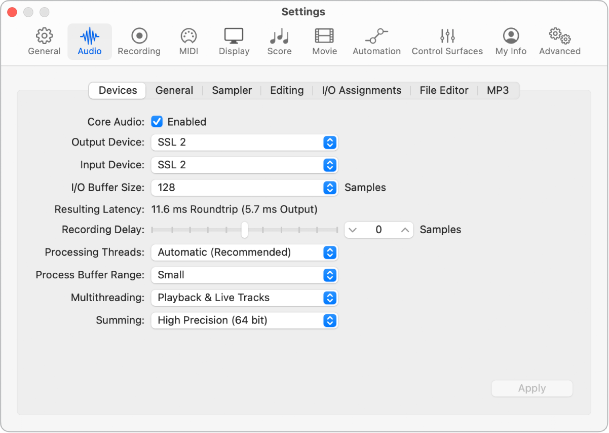 Figure. Audio Devices settings.