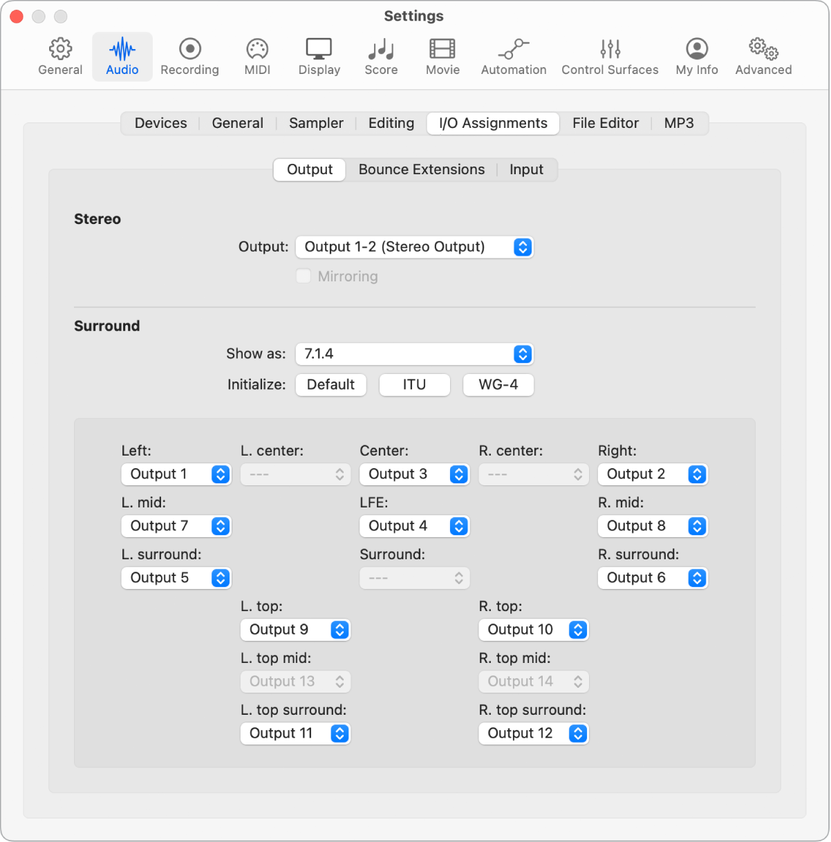 Figure. Output settings.