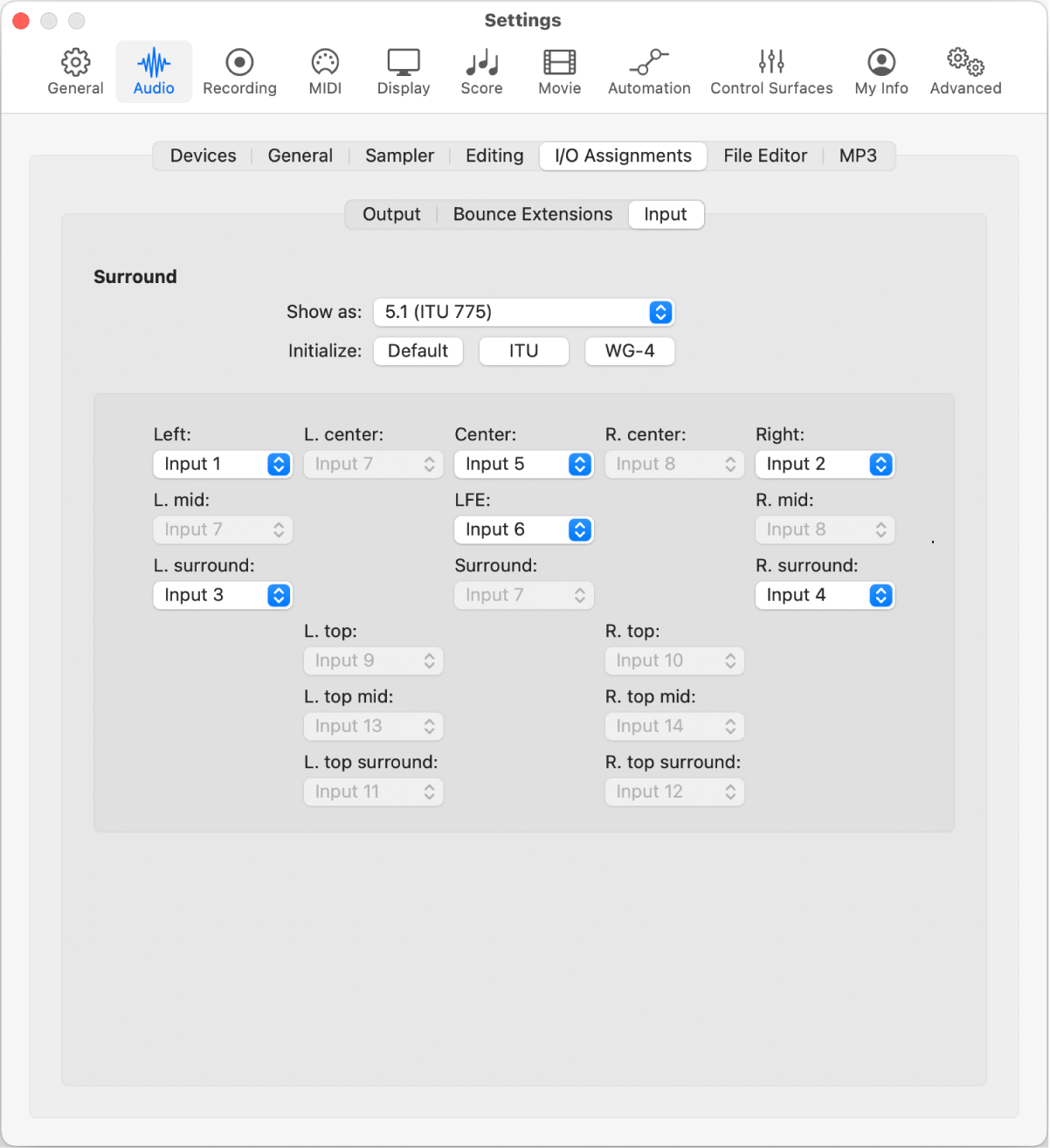 Figure. Input settings.