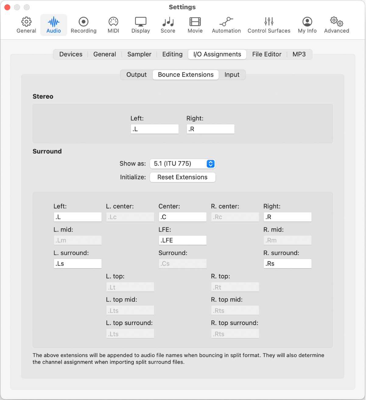 Figure. Bounce Extensions settings.