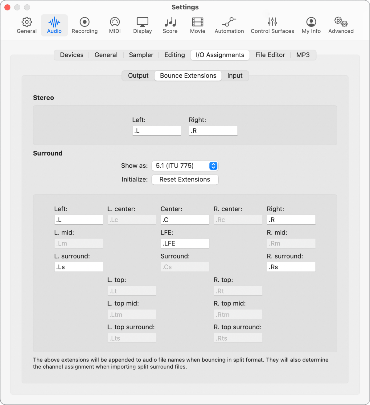 Figure. Bounce Extensions pane.