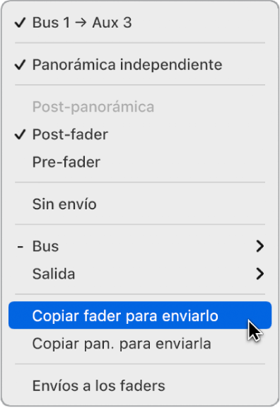 Ilustración. Comando “Copiar fader a envío”.