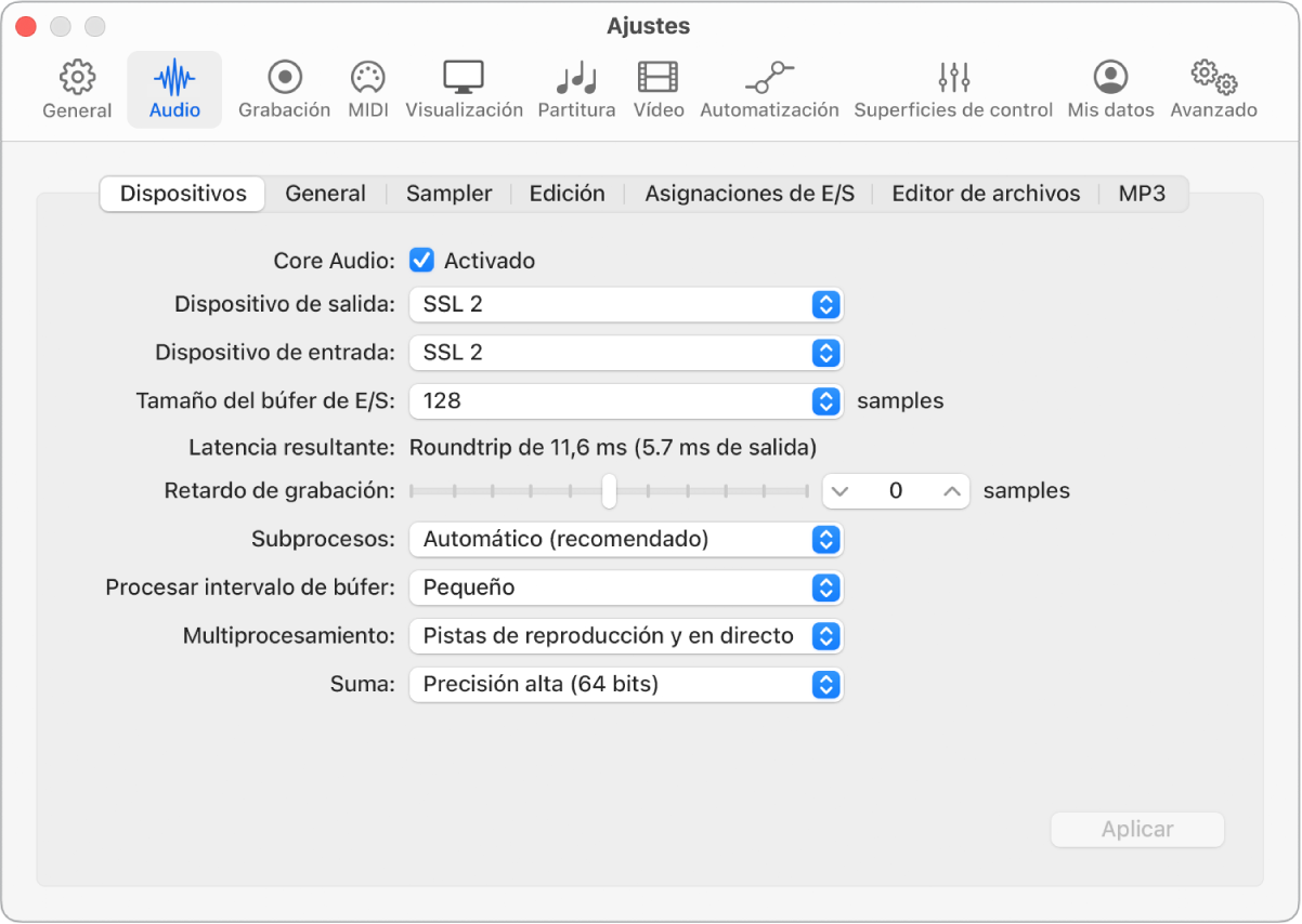 Ilustración. Ajustes de dispositivos de audio.