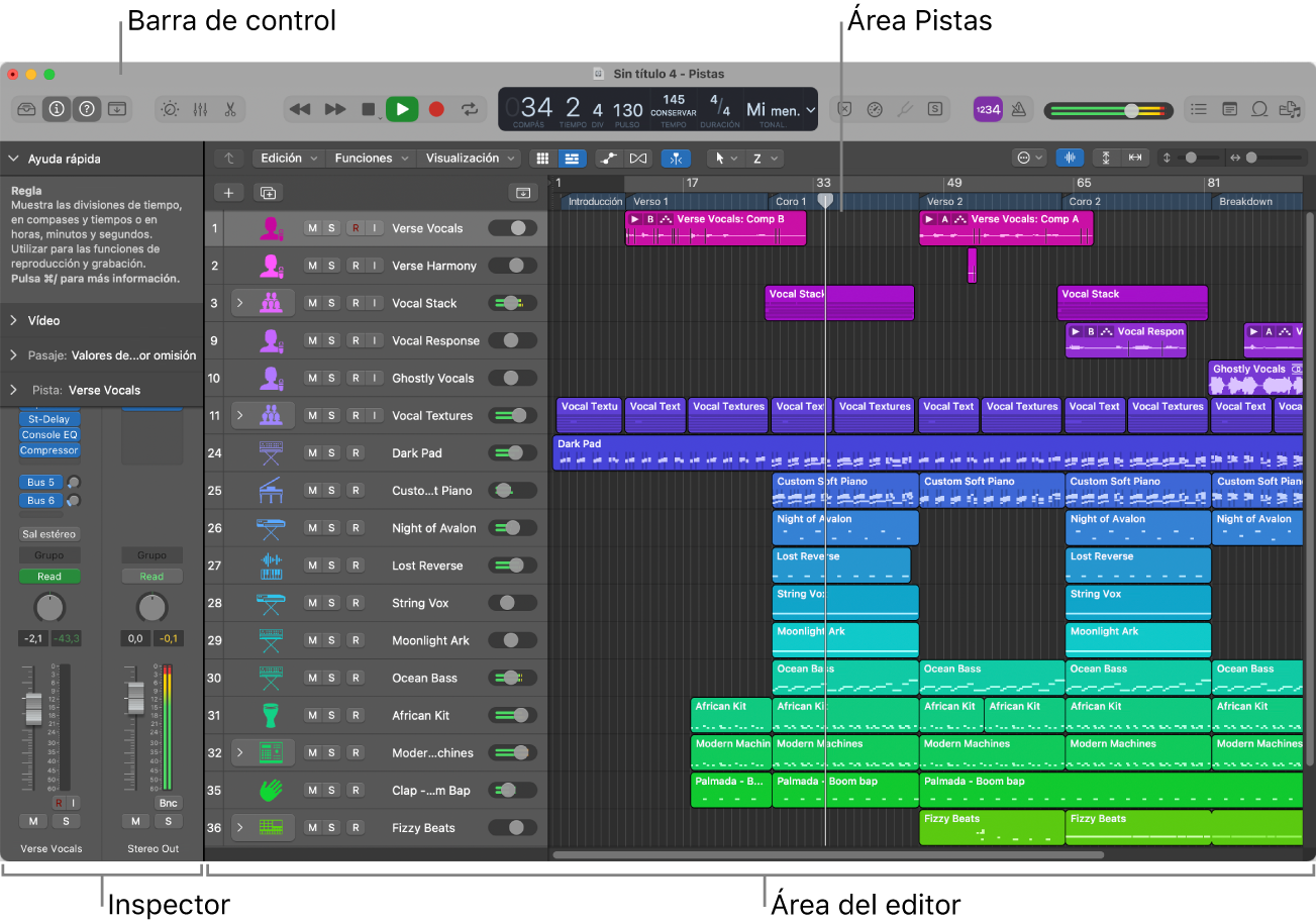 Ilustración. Ventana principal de Logic Pro.