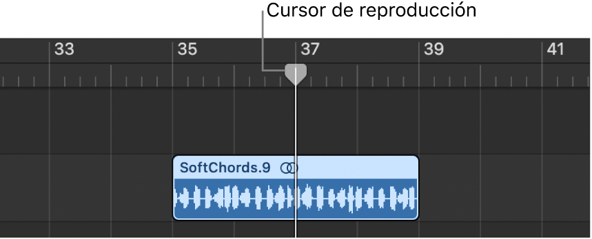 Ilustración. Se está dividiendo un pasaje en el área Pistas con el cursor de reproducción.