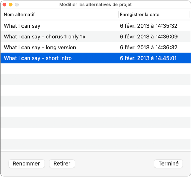 Figure. Zone de dialogue Modifier Alternatives.