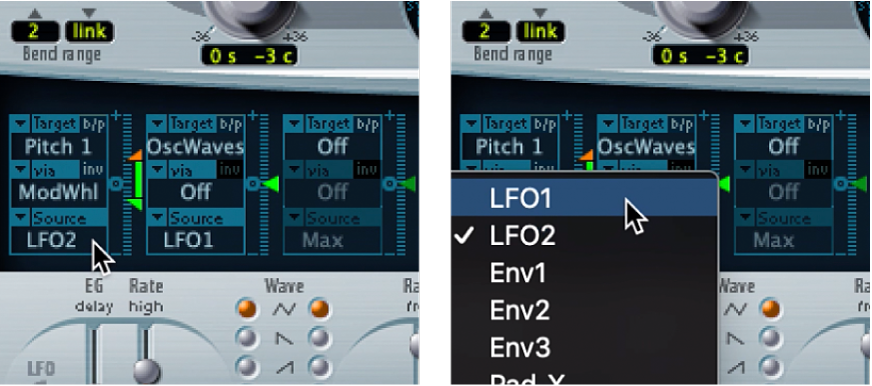 Figure. Menu local Source (de la modulation).