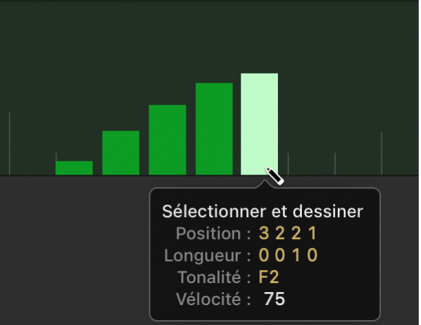 Figure. Création de plusieurs évènements par glissement horizontal sur une voie.