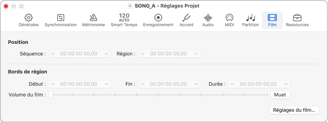 Figure. Réglages de film du projet.