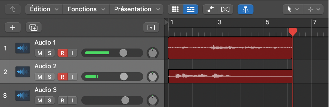 Figure. Enregistrements audio sur deux pistes audio.