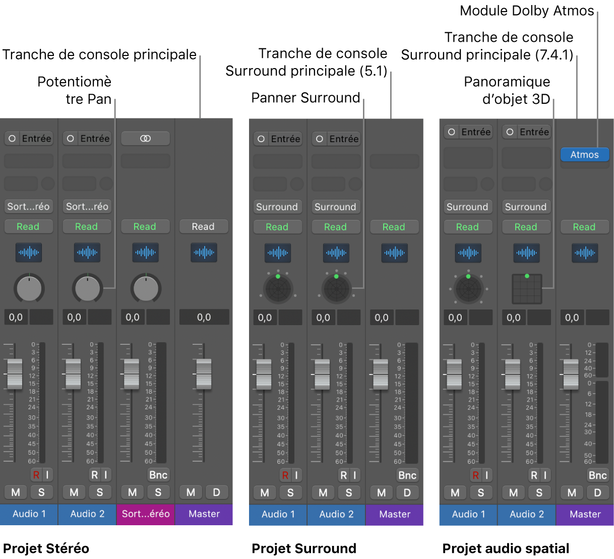 Figure. Projets avec différents formats de sortie audio