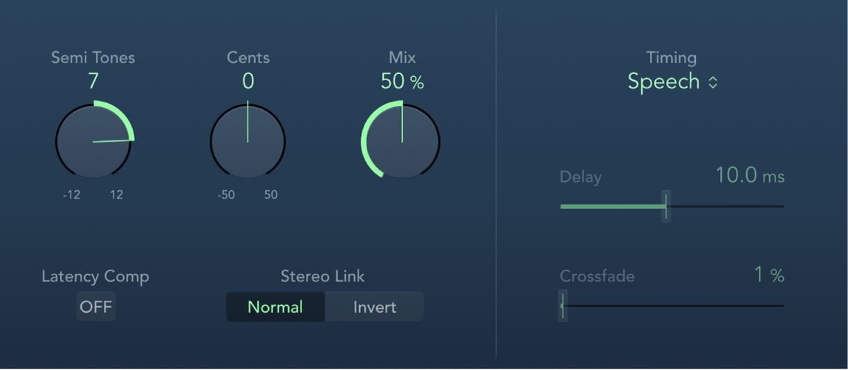 Figure. Fenêtre du module Pitch Shifter.