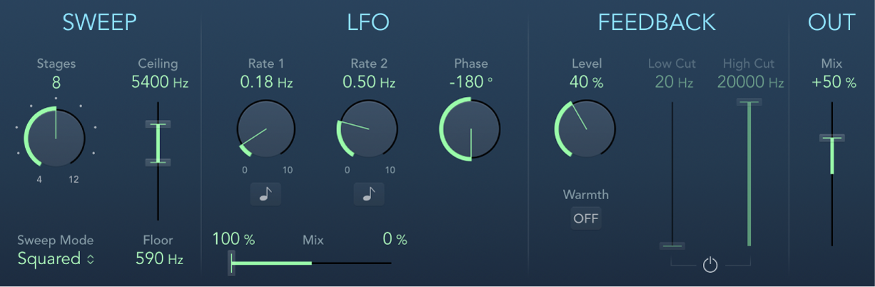 Figure. Fenêtre de l’effet Phaser.