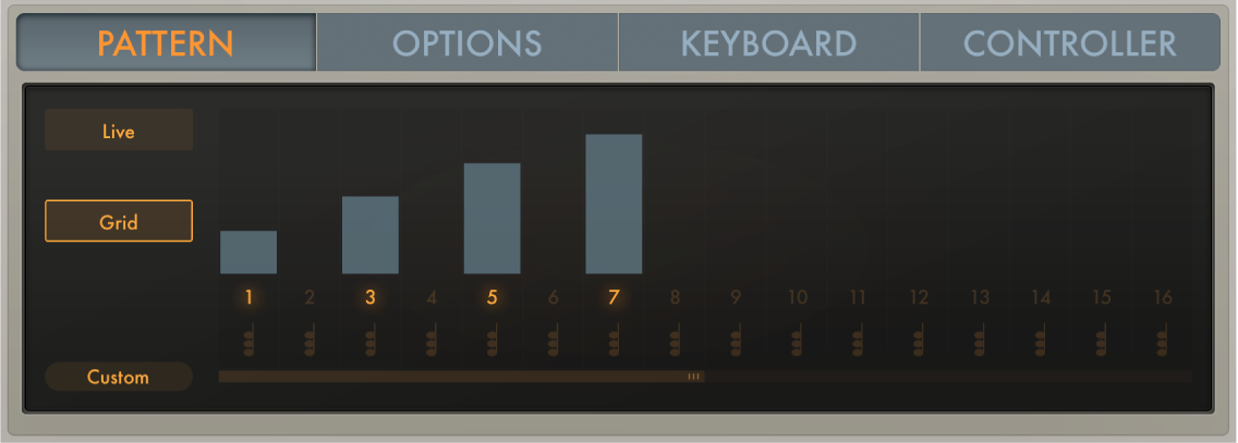 Figure. Paramètres du mode Grid d’Arpeggiator.