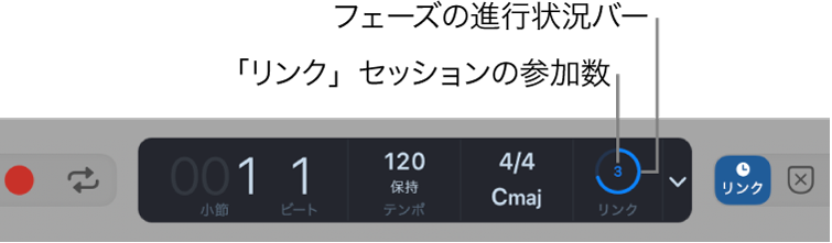 図。LCDにAbleton Linkによる同期の状況とセッションの参加者数が表示されています。