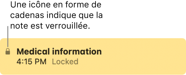 Note verrouillée avec une icône de cadenas à l’extrémité gauche.