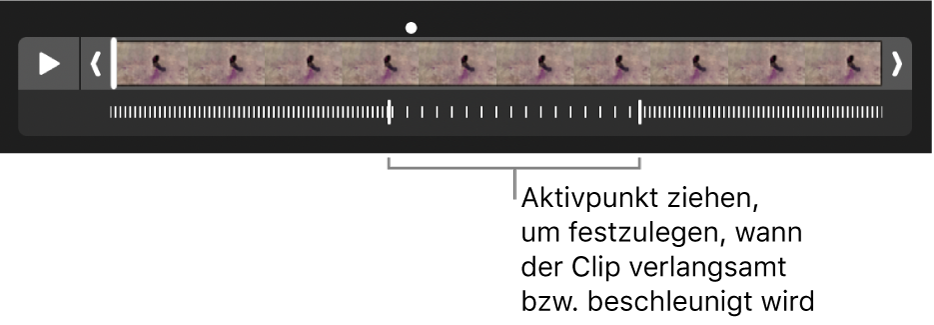 Ein Zeitlupenvideoclip mit Aktivpunkten, mit denen festgelegt werden kann, wo das Video langsamer und wo es wieder schneller läuft.