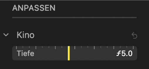 Die Steuerelemente zum Anpassen des Kinoeffekts mit dem Schieberegler „Tiefe“.